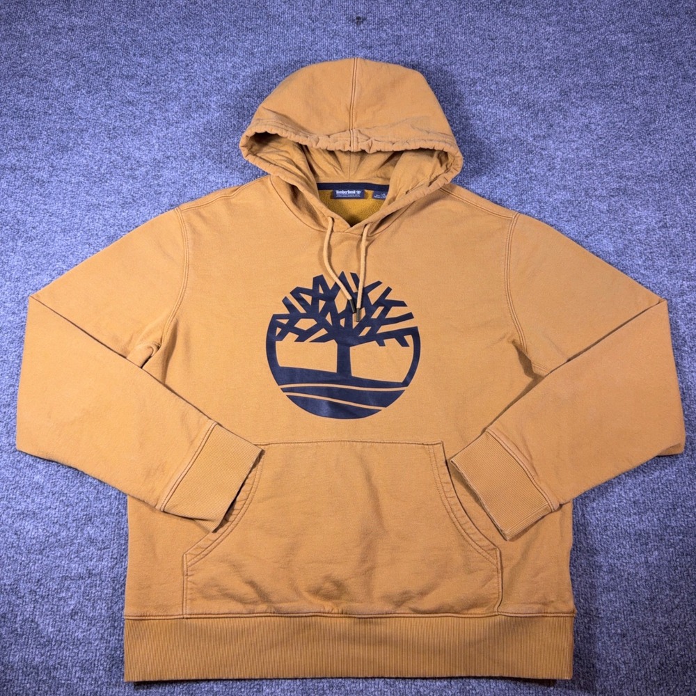 Timberland Mens Wheat Yellow Logo Graphic Fleece Hoodie Sweatshirt TB0A1OK4 L